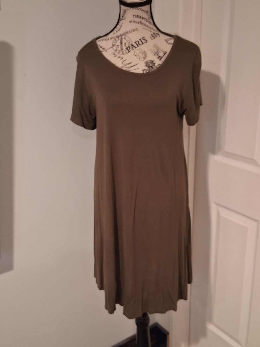 Belario Womens Olive Green Short Sleeve T Shirt Swing Dress Large